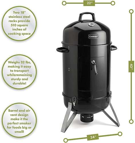 Features and Benefits of Cuisinart COS-118 Vertical 18″ Charcoal Smoker