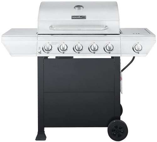 5-Burner Propane Gas Grill in Stainless Steel with Side Burner and Black Cabinet